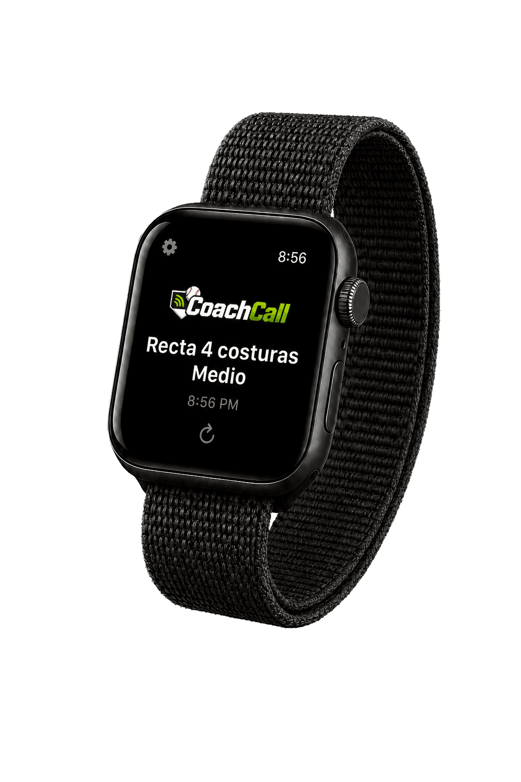CoachCall en Apple Watch mostrando Recta 4 costuras Medio en una correa de nailon tejido