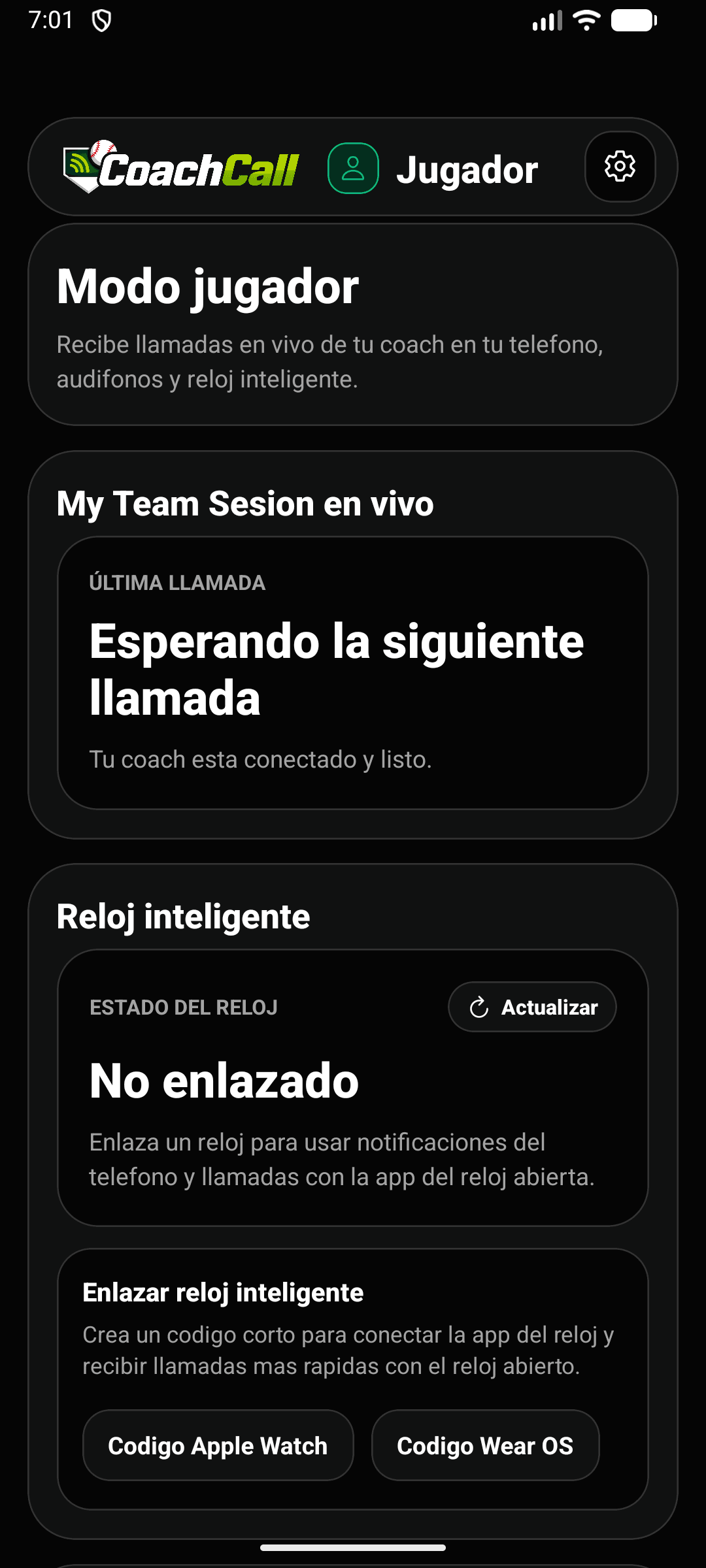 Modo Jugador de CoachCall en español