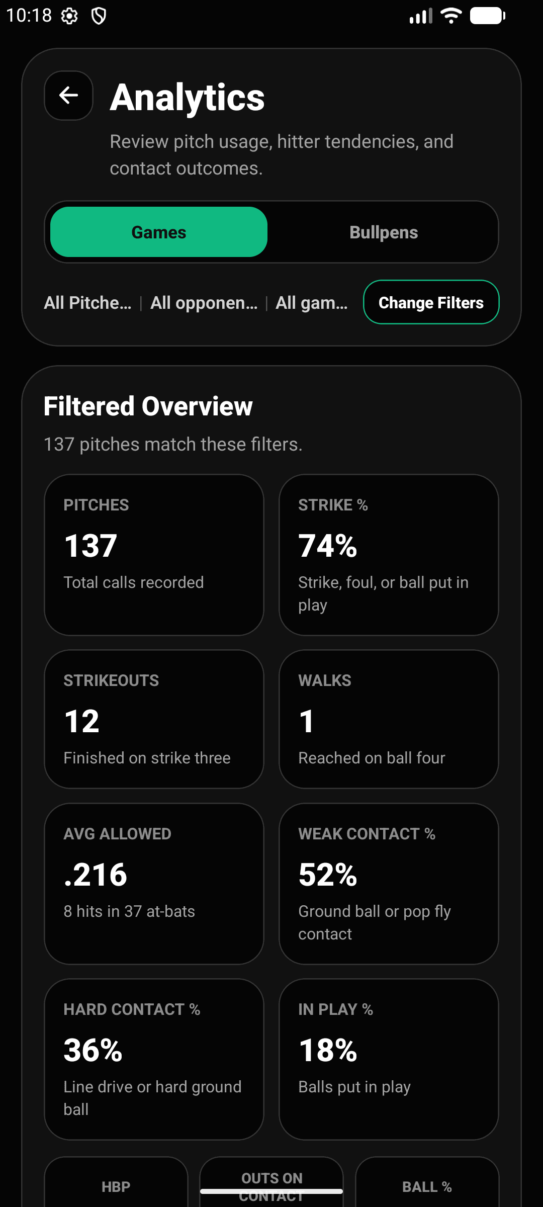 Real CoachCall Analytics screen with game data