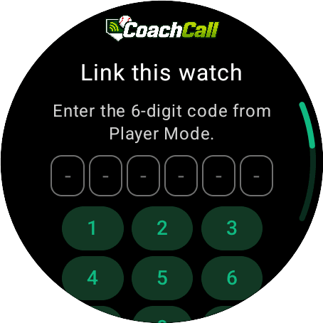 Watch app link-code entry screen